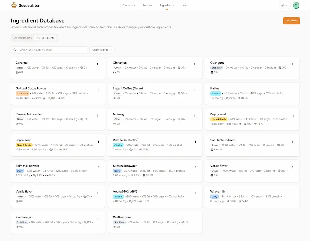 My ingredients screenshot