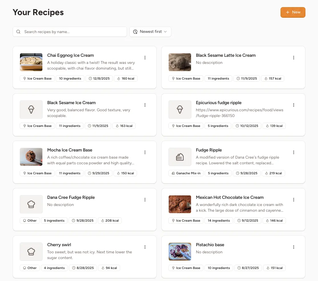 Recipe library screenshot