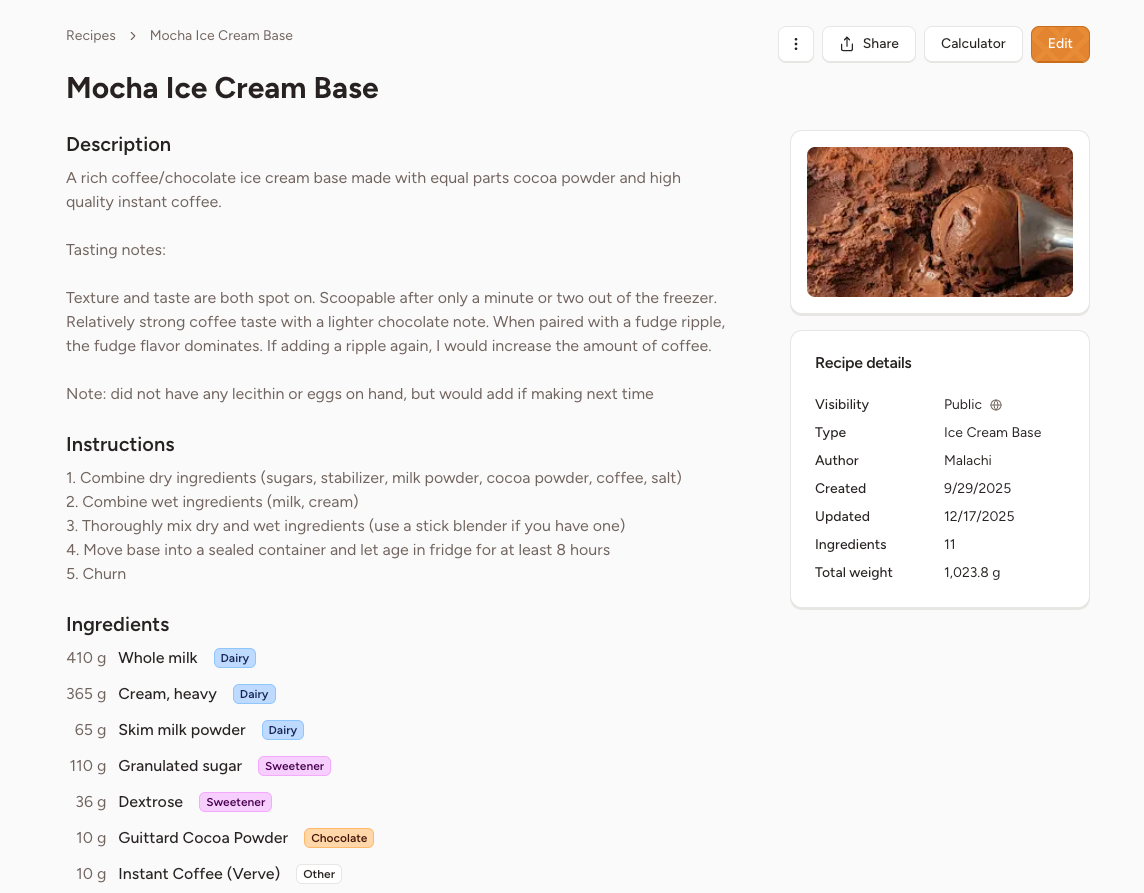 Recipe details screenshot